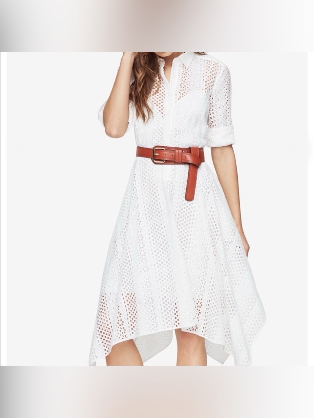 BCBGMaxAzria Beatryce White Eyelet Midi Shirtdress – Size XS - Picture 3 of 13